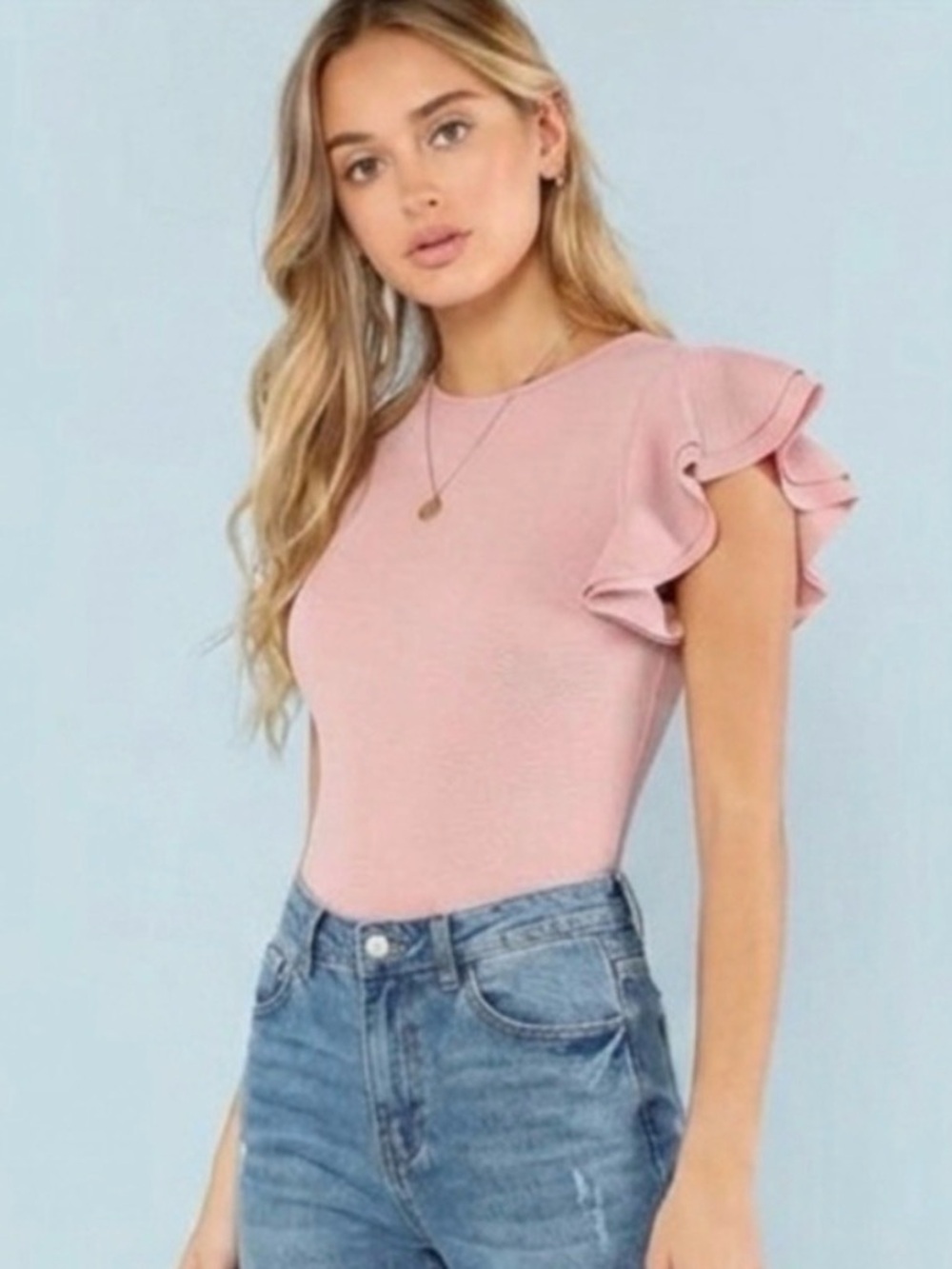 Women’s Ruffle Sleeve Bodysuit in Dusty Pink Size L
